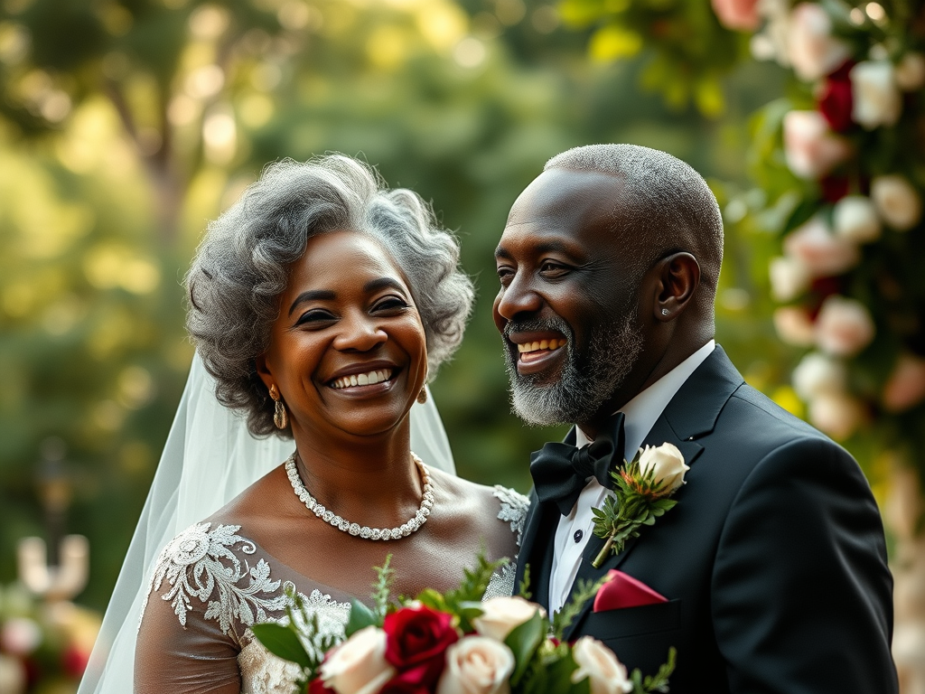 older african american male and female couple getting married